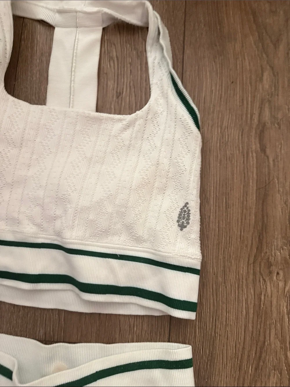 Free People- Matching Set - White Tennis Set with Green Stripe Accents